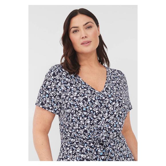 Lane Bryant Blue&Purple Floral V Neck Waist Knot Jersey Maxi Dress Sz.26/28 - Picture 2 of 15